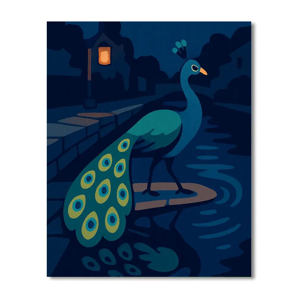 Moonlit Canal With Peacock Reflections Painting by numbers kit