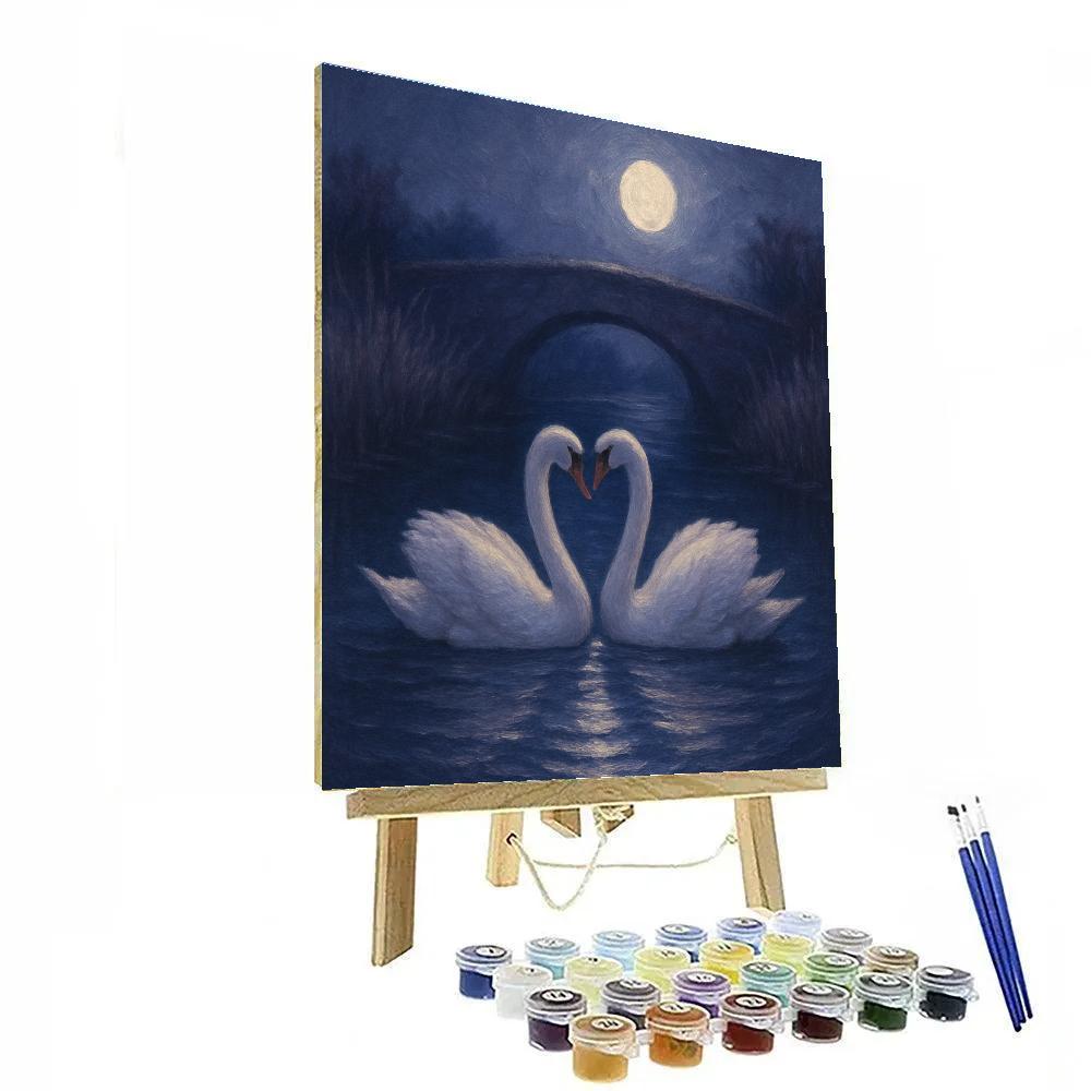Moonlit Swans On A Still Canal paint by numbers