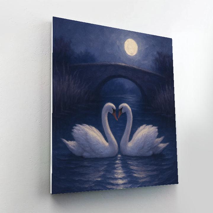 Moonlit Swans On A Still Canal paint by numbers