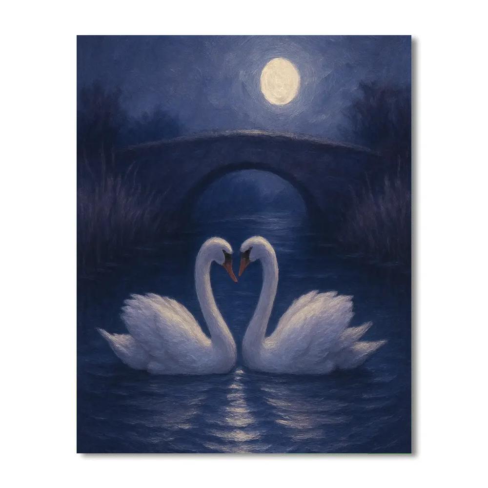 Moonlit Swans On A Still Canal paint by numbers