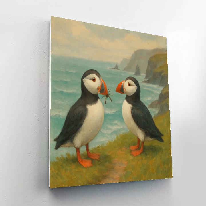 Cliffside Puffins In Sea Breeze Calm Numbered painting kits
