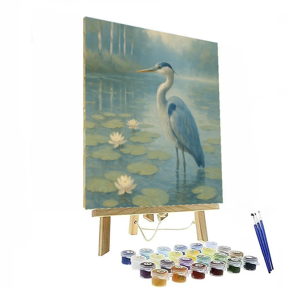 Heron At The Lily Pond Stillness Painting by numbers kit