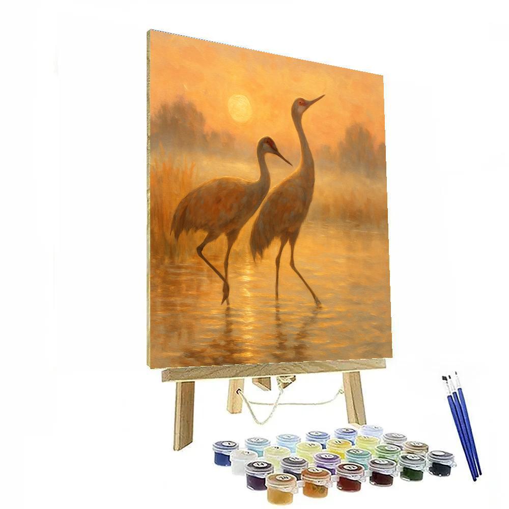 Sunrise Cranes Over Golden Marsh Paint by numbers kits