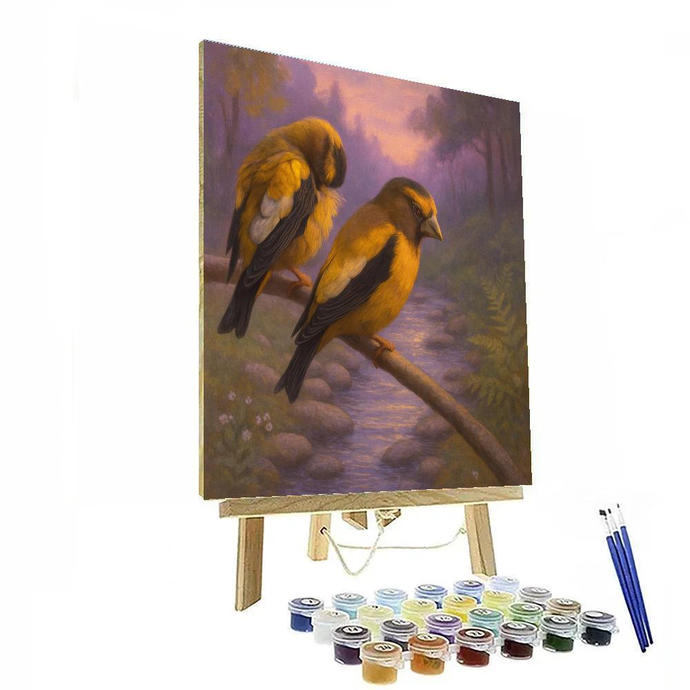 Lavender Evening Finches By The Stream paint by numbers