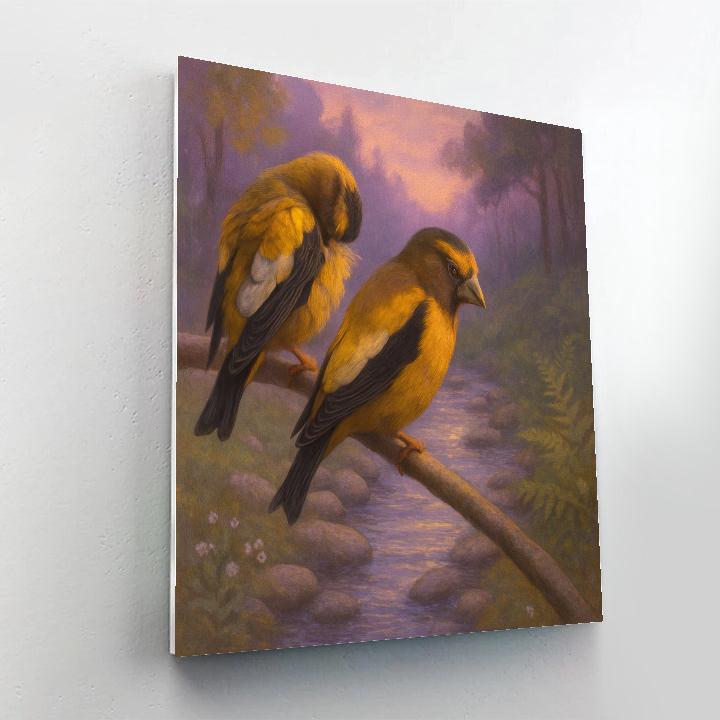 Lavender Evening Finches By The Stream paint by numbers