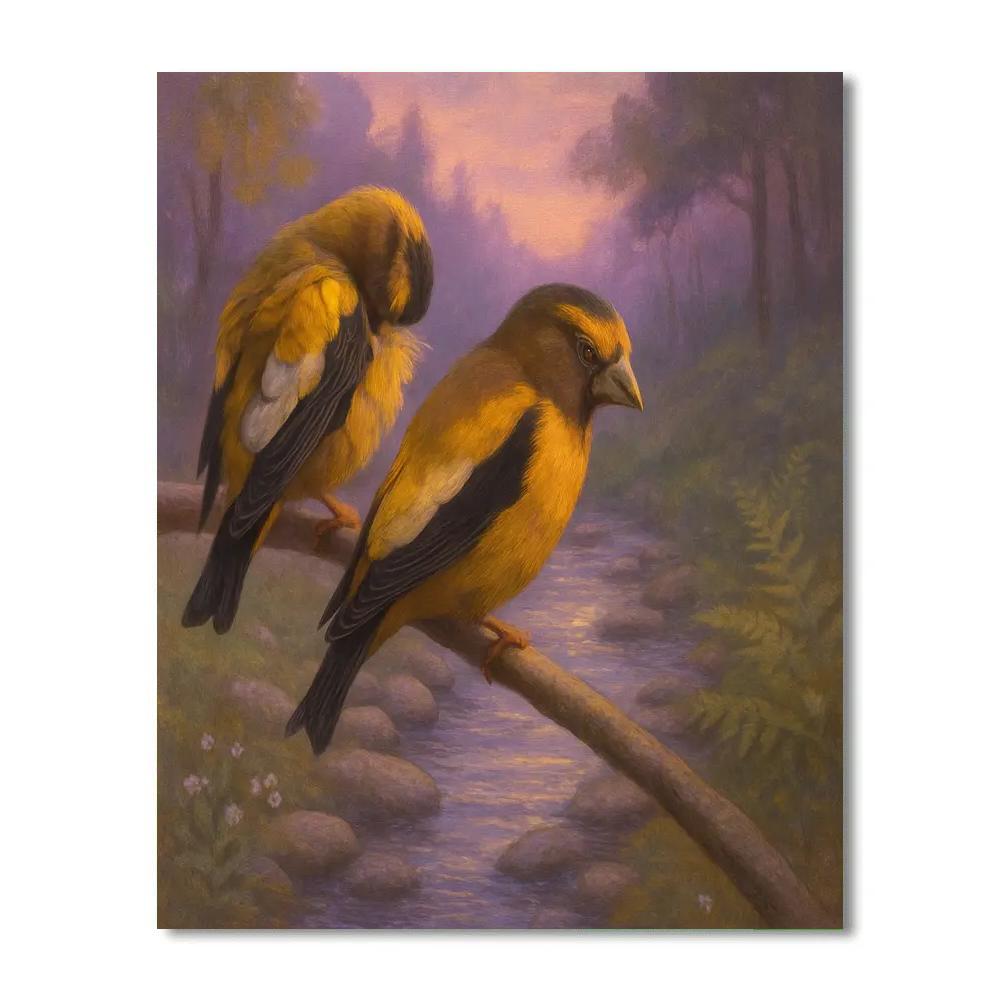 Lavender Evening Finches By The Stream paint by numbers