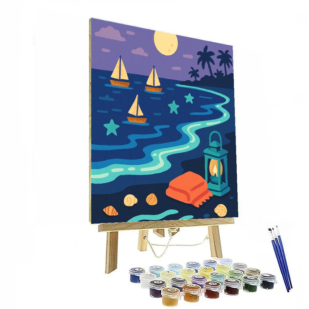 Midnight Beach Bioluminescent Lagoon Regatta Painting by numbers kit