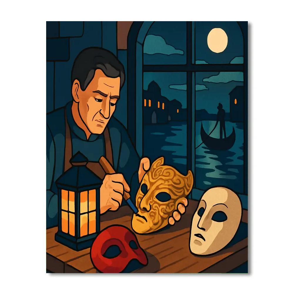 Mask Maker Workshop In Italy At Midnight Number painting