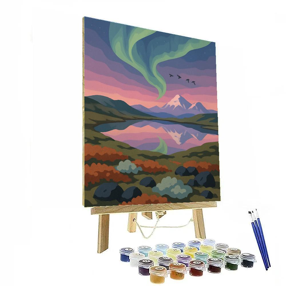 Glass Tundra Under A Landscape Aurora paint by color
