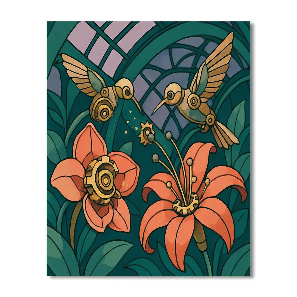 Clockwork Flowers Conservatory Scene paint by color