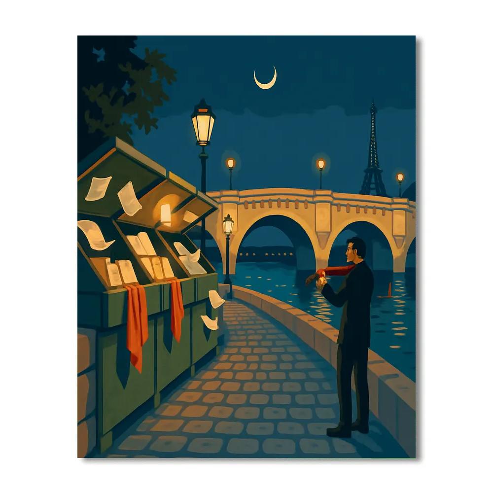 Arcade Bookstalls In Paris Twilight paint by numbers
