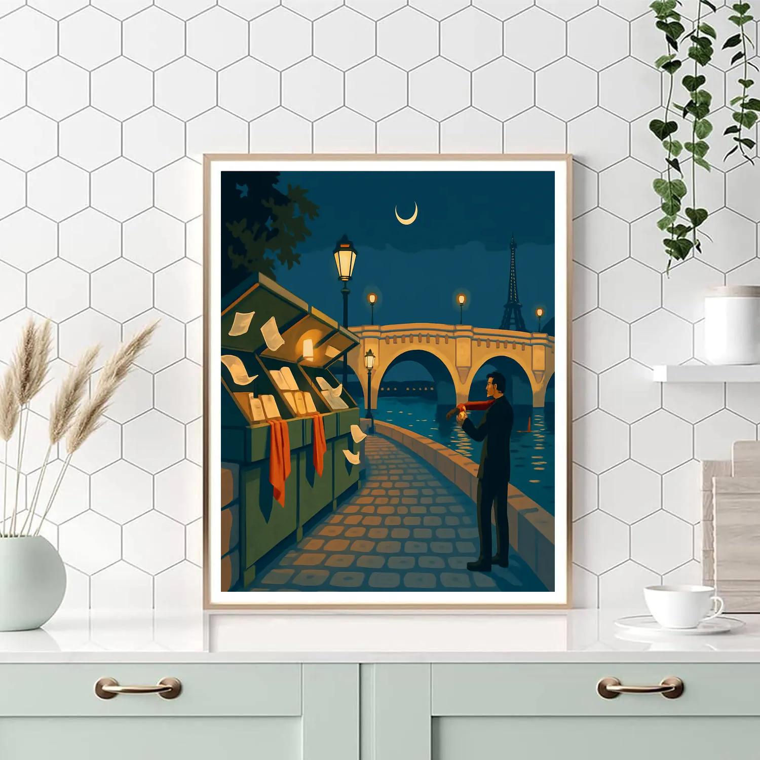 Arcade Bookstalls In Paris Twilight paint by numbers
