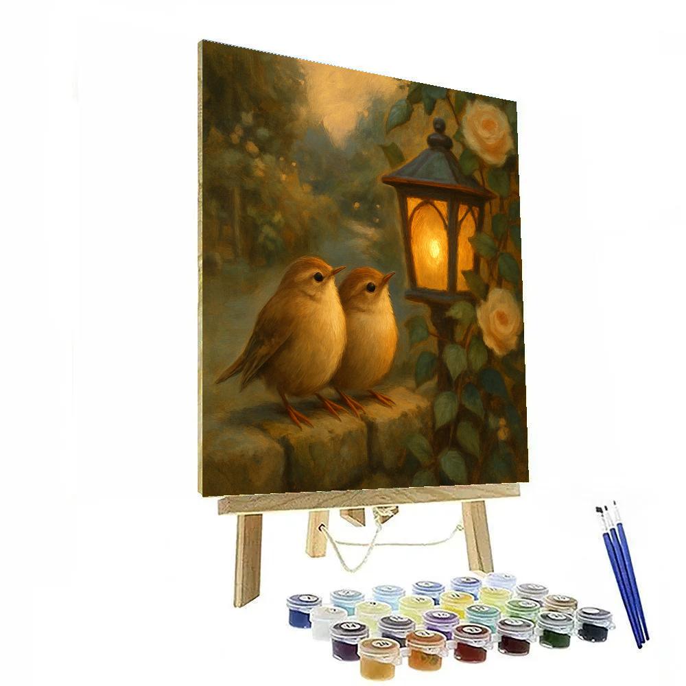 Lantern Light Wrens In The Cottage Garden paint by numbers