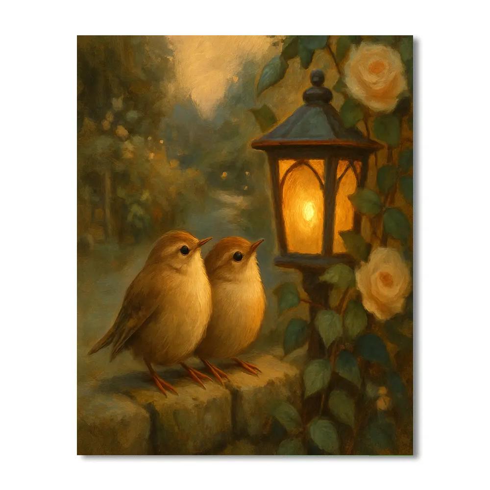 Lantern Light Wrens In The Cottage Garden paint by numbers
