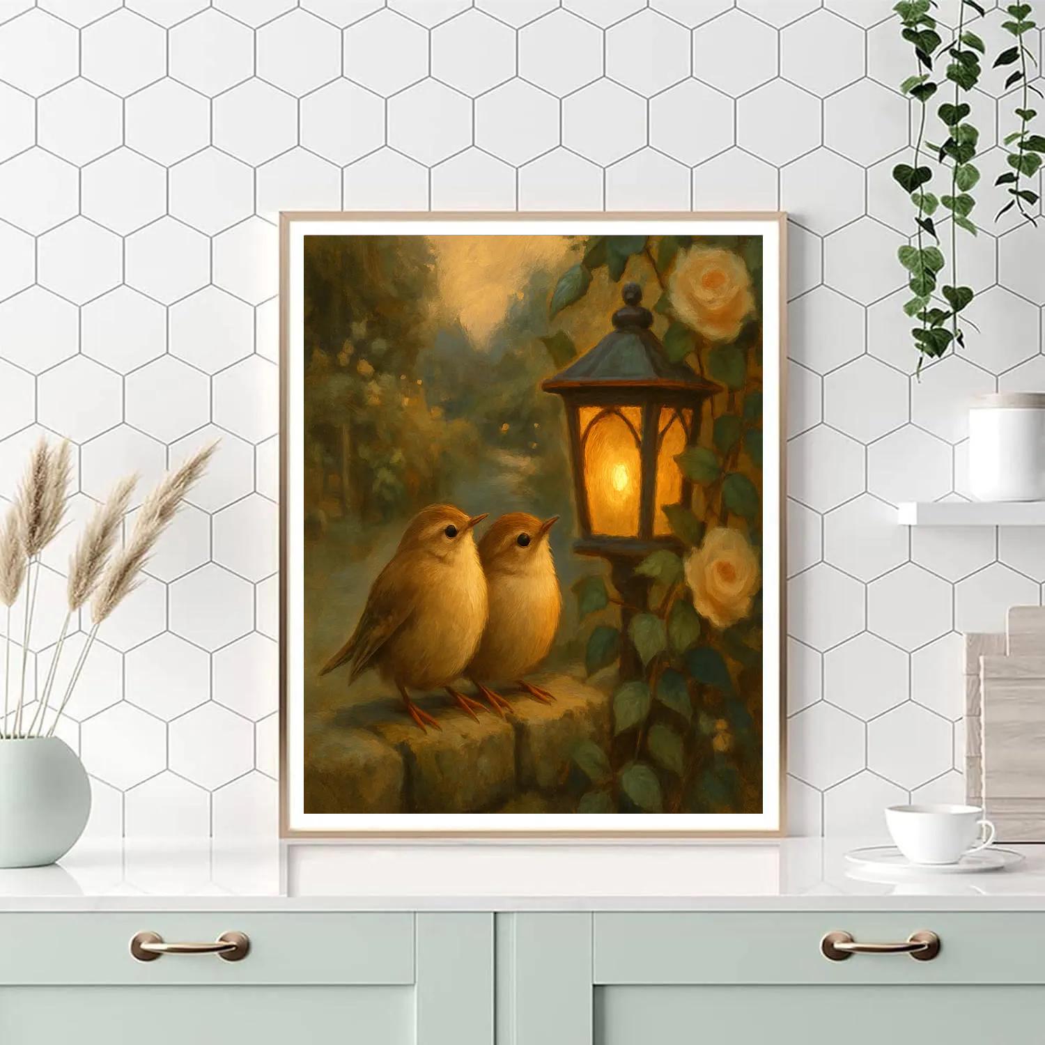 Lantern Light Wrens In The Cottage Garden paint by numbers