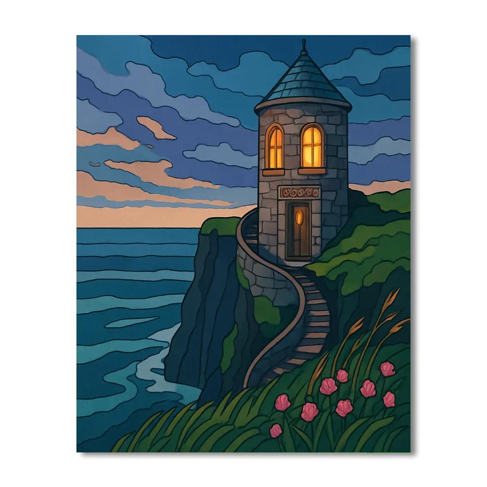 Lanternlit Ireland Cliff Library paint by numbers