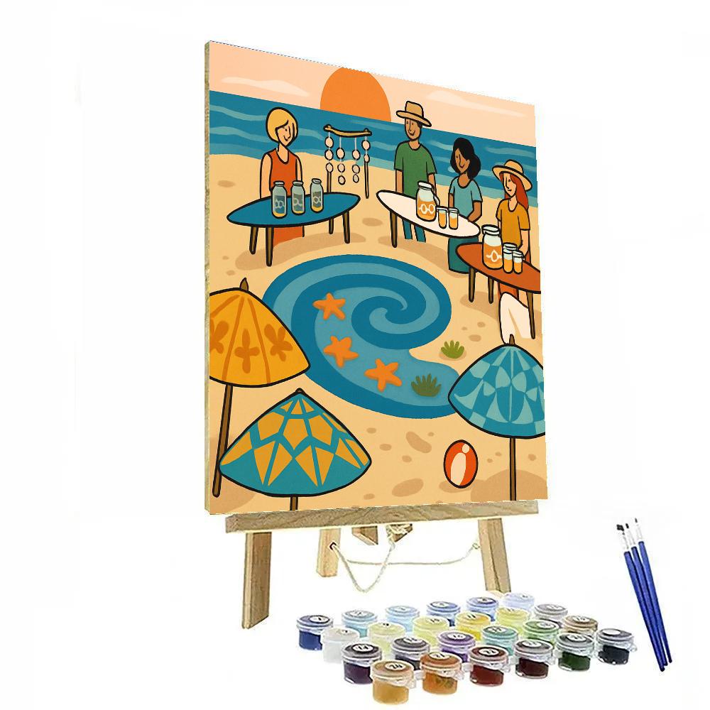 Sunlit Tide Pool Market At The Beach painting number kit