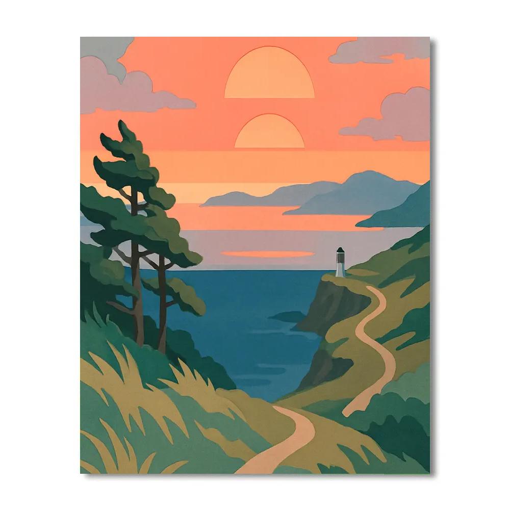 Landscape Crafted Coastline Of Twin Sunsets paint by number