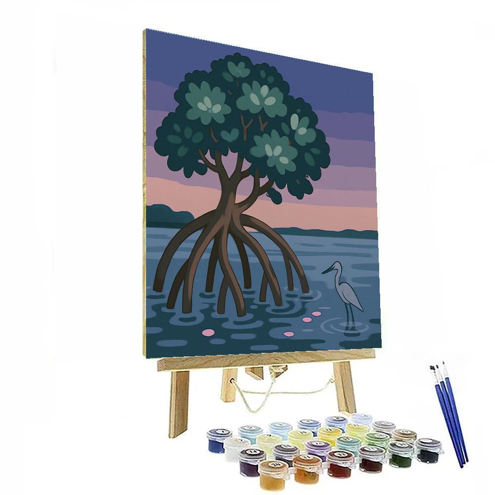 River Delta At Dusk With Mangrove Tree paint by number