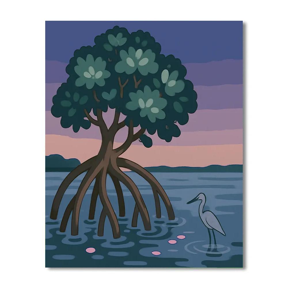 River Delta At Dusk With Mangrove Tree paint by number
