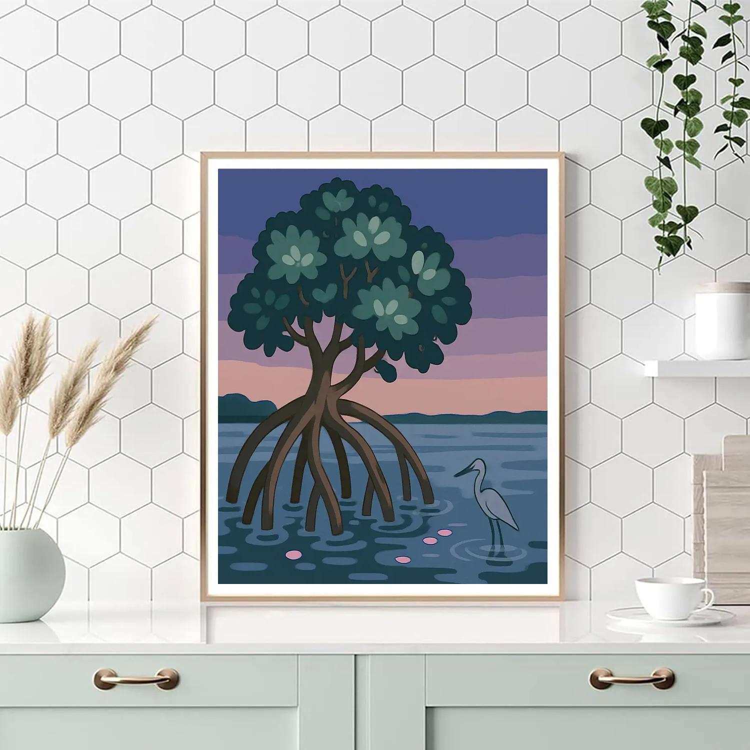 River Delta At Dusk With Mangrove Tree paint by number