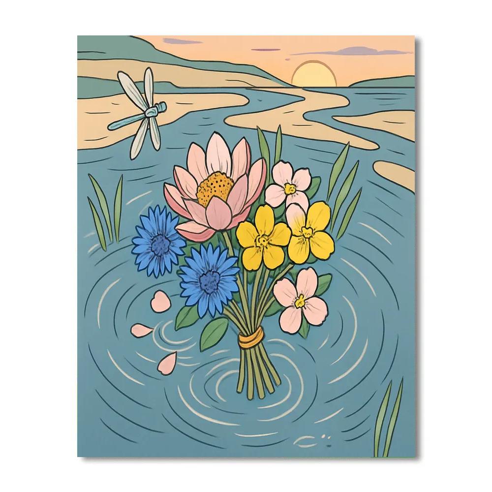 River Delta Bouquet With Flowers paint by number