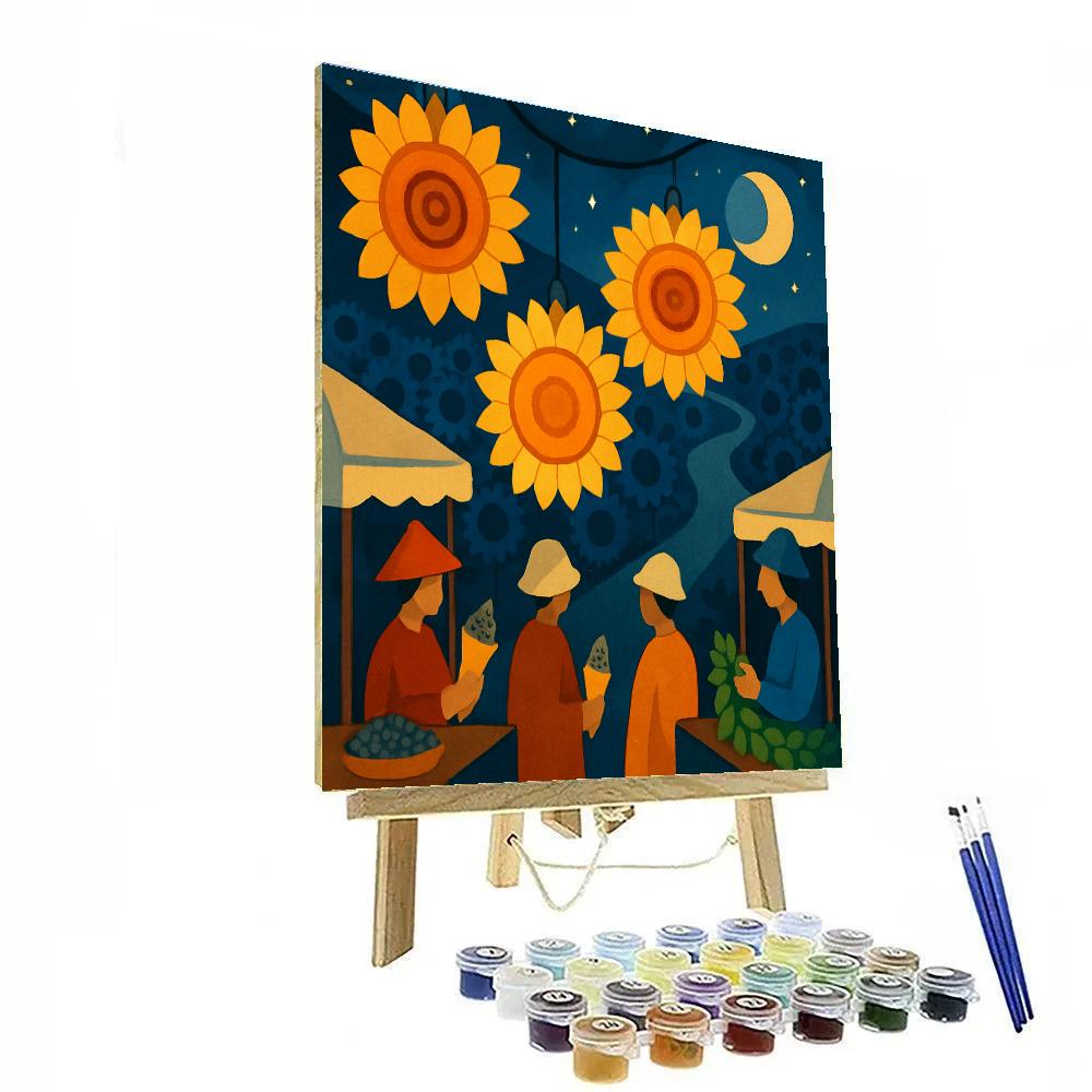 Paper Lanterns In A Sunflower Night Market Painting by numbers kit