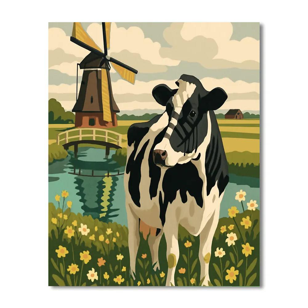 Windmill Shadow Cow Pasture DIY paint by numbers