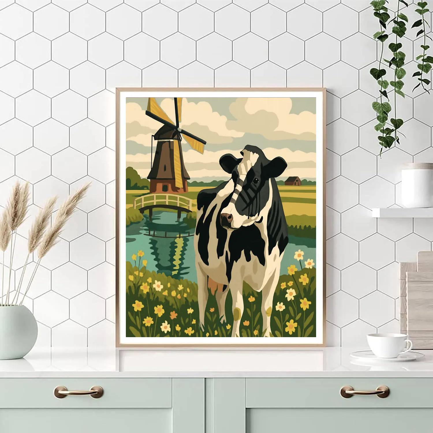 Windmill Shadow Cow Pasture DIY paint by numbers