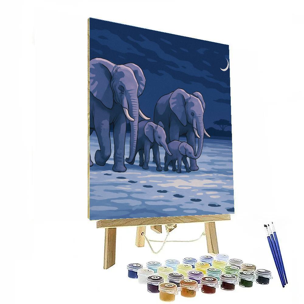 Moonlit Salt Pan Elephant Caravan paint by numbers