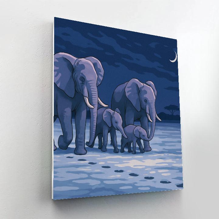 Moonlit Salt Pan Elephant Caravan paint by numbers