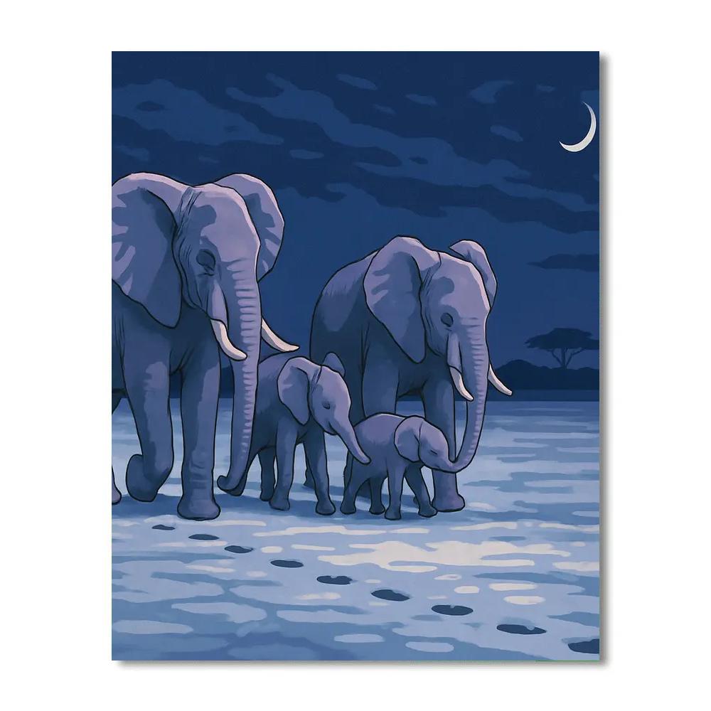 Moonlit Salt Pan Elephant Caravan paint by numbers