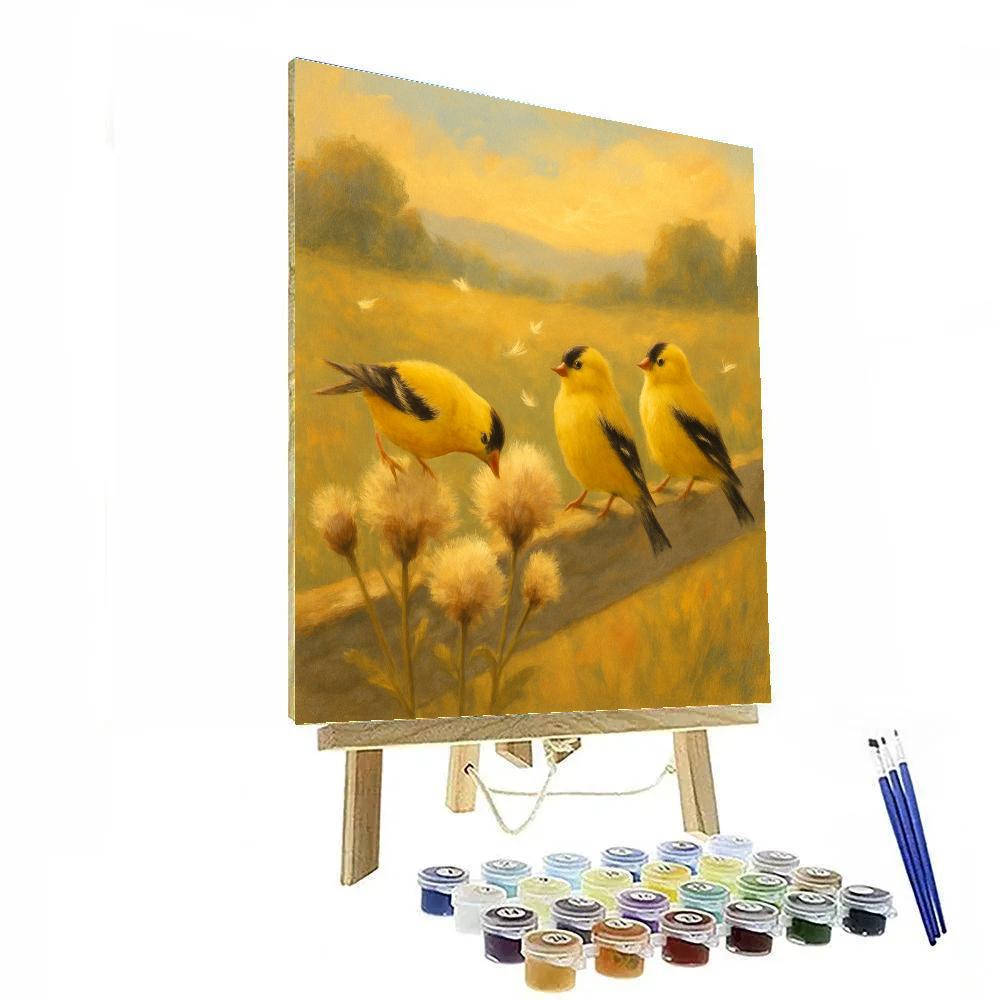 Golden Hour Goldfinches On The Thistle Meadow Fence Paint by numbers kits
