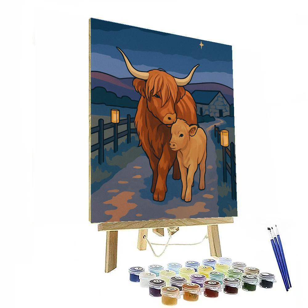 Highland Cow With Lantern Path Painting by numbers kit