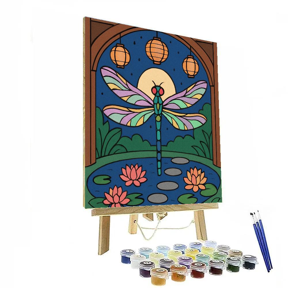 Lantern Lit Pavilion With Dragonfly DIY paint by numbers