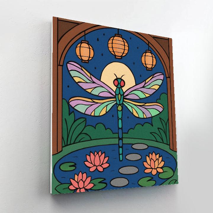 Lantern Lit Pavilion With Dragonfly DIY paint by numbers