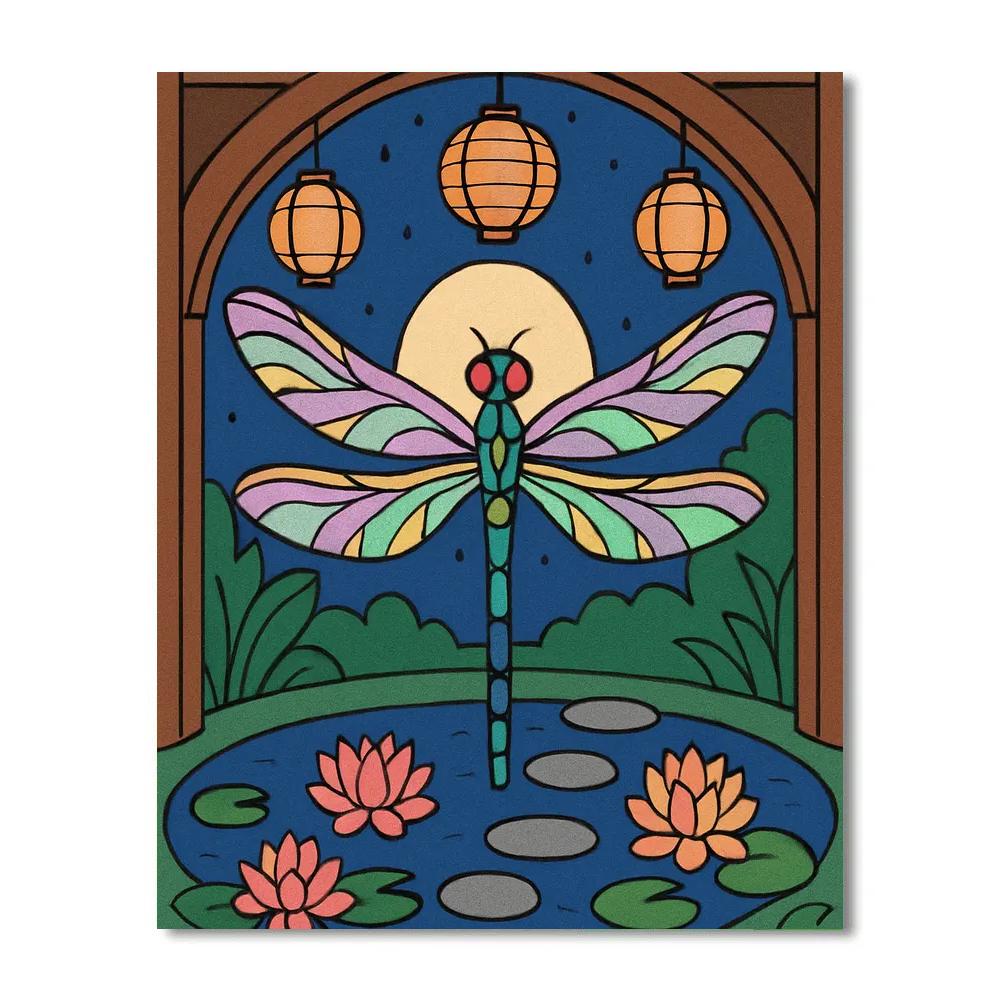 Lantern Lit Pavilion With Dragonfly DIY paint by numbers