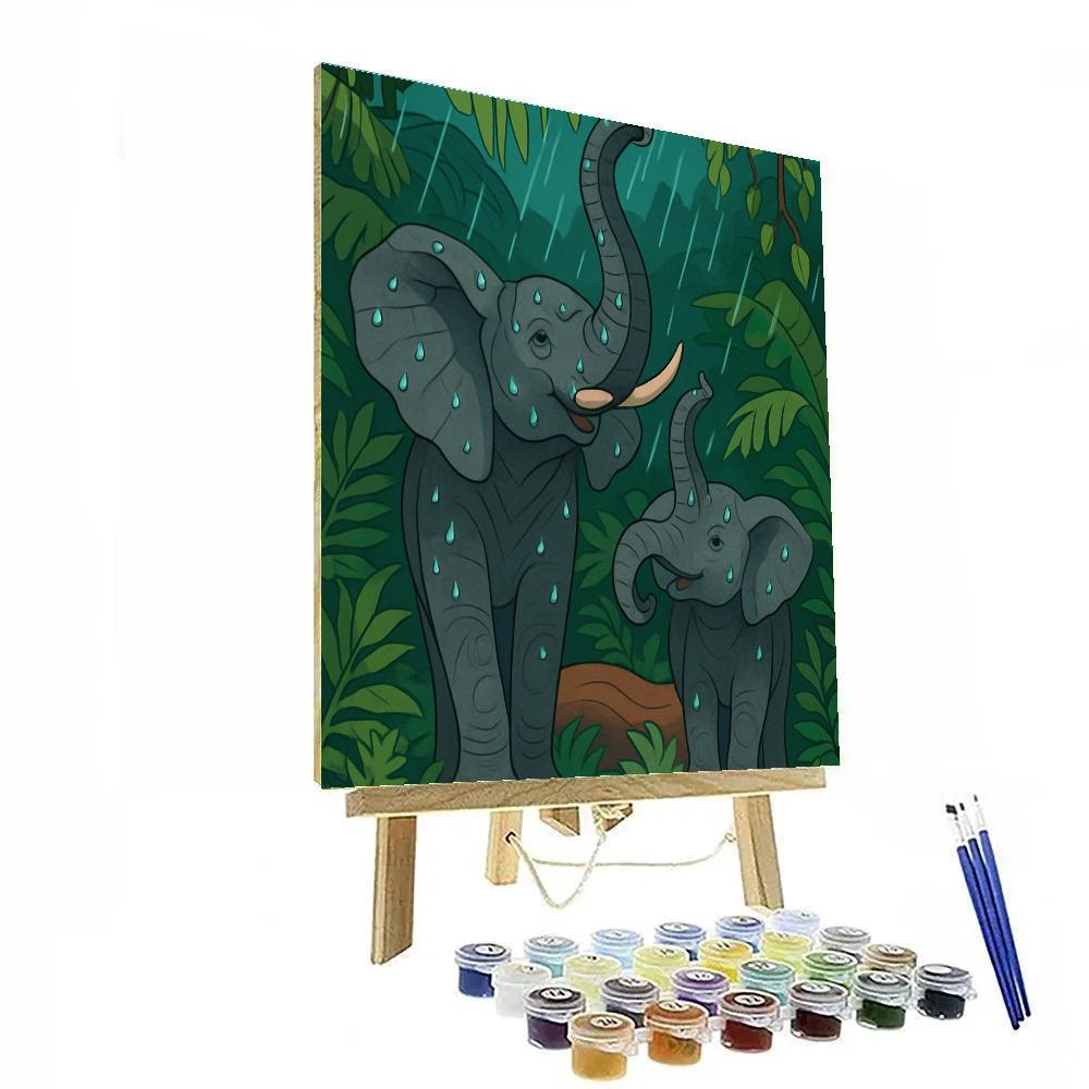 Rainforest Canopy With Elephant Guardians Number painting