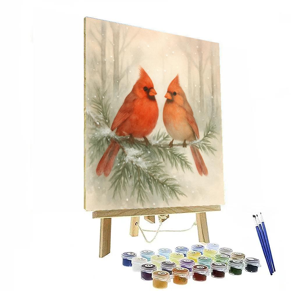 Snowy Branch Comfort With Crimson Cardinals painting number kit