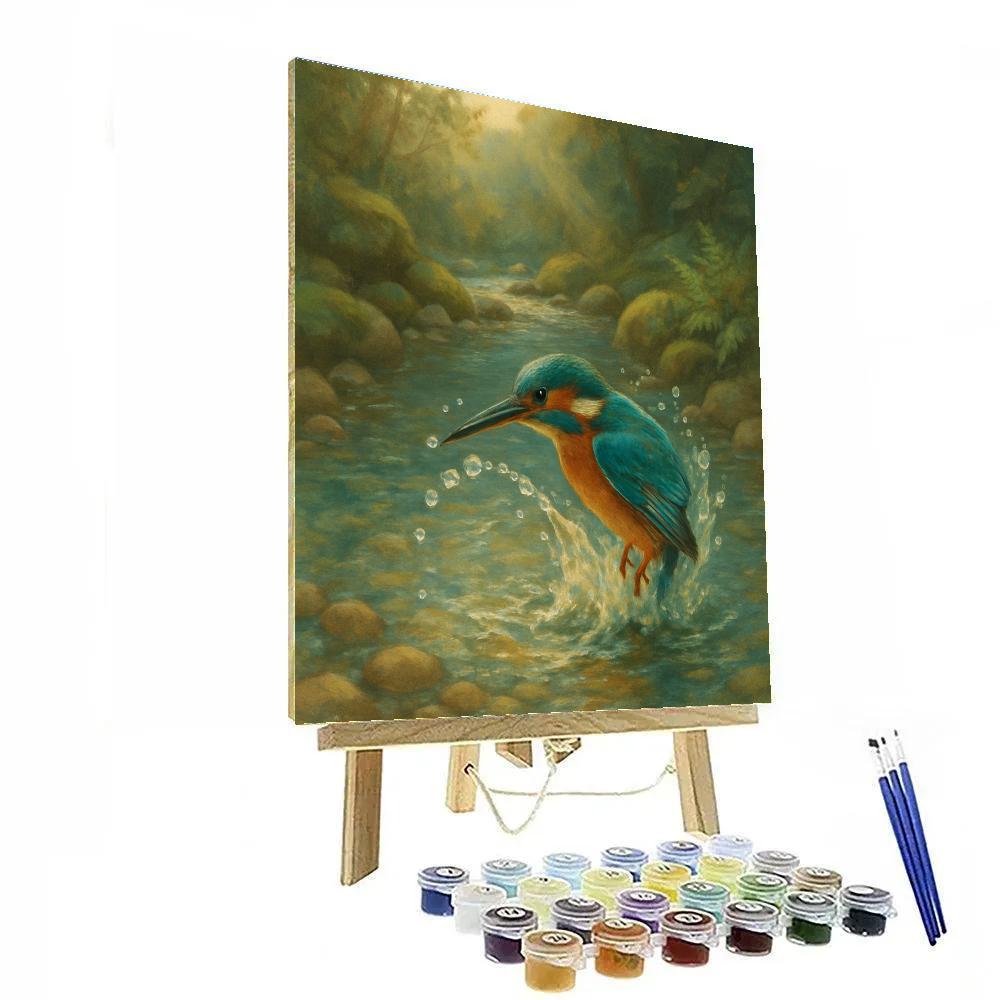 Kingfisher Splash In The Pebble Stream Hollow paint by numbers