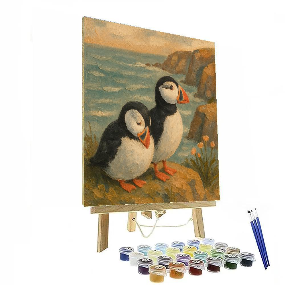 Seaside Puffins At The Cozy Cliffside Nook Paint by numbers art
