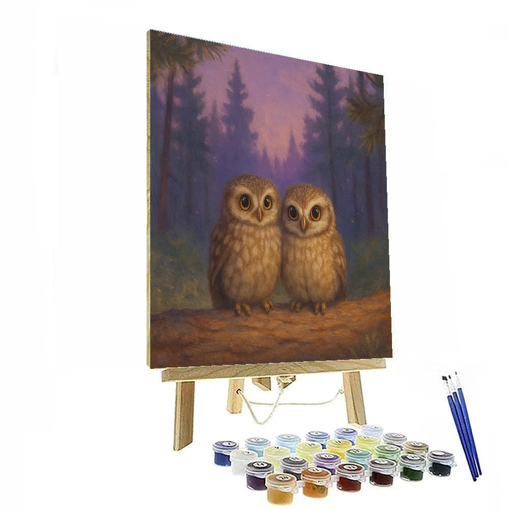 Lavender Twilight Owls In The Pine Clearing Number painting