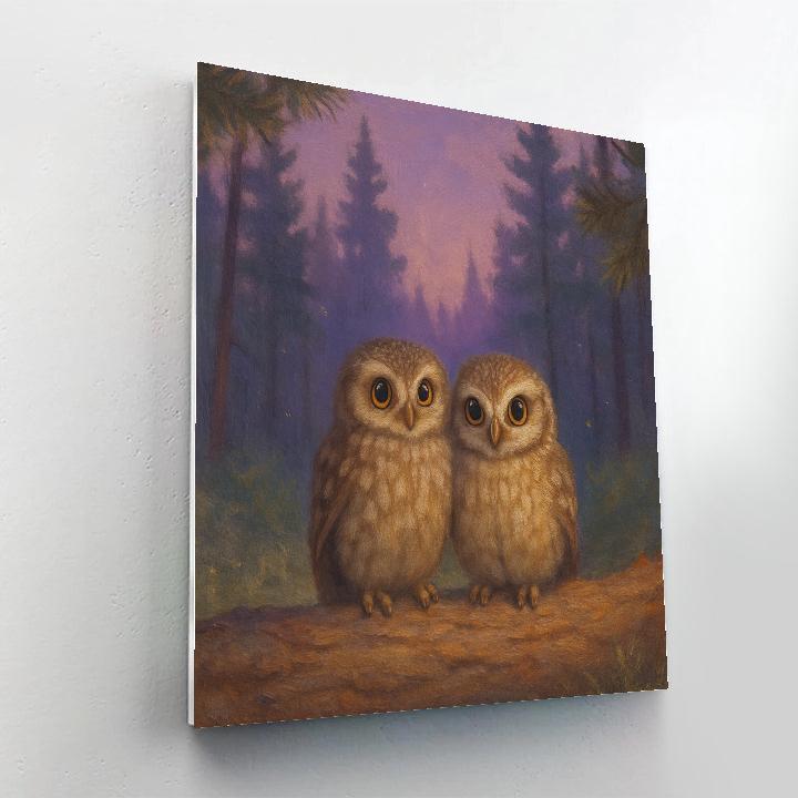 Lavender Twilight Owls In The Pine Clearing Number painting