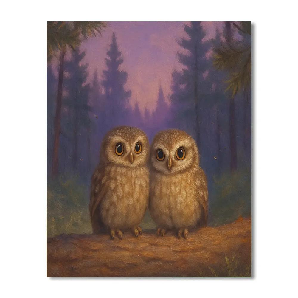 Lavender Twilight Owls In The Pine Clearing Number painting