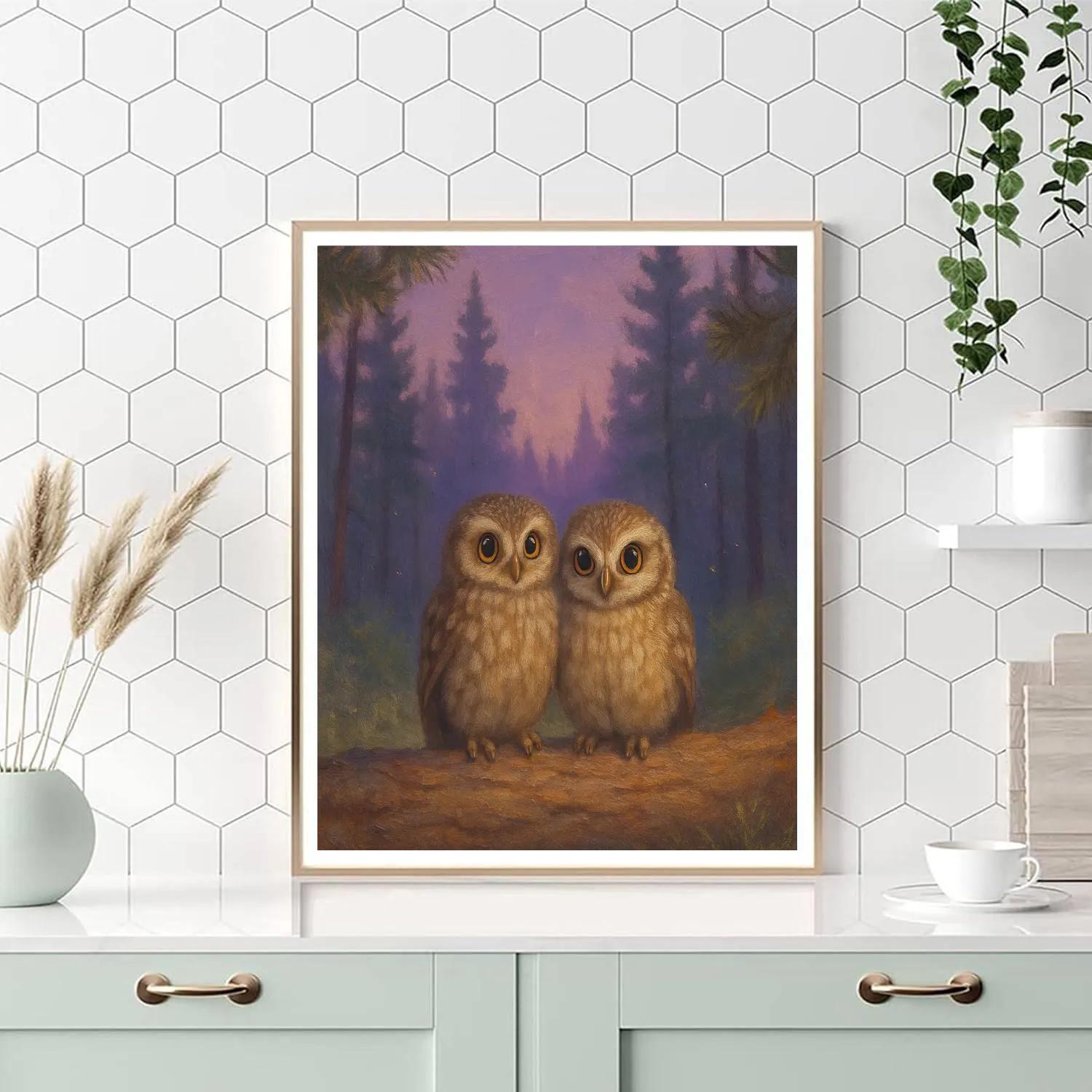 Lavender Twilight Owls In The Pine Clearing Number painting