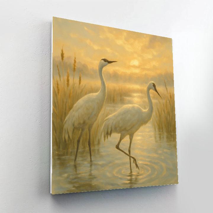 Cranes At Sunrise Over The Reedlit Wetland painting number kit