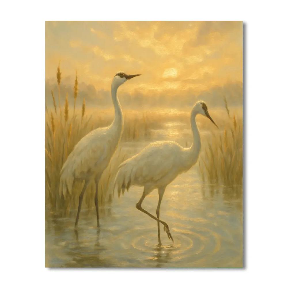 Cranes At Sunrise Over The Reedlit Wetland painting number kit