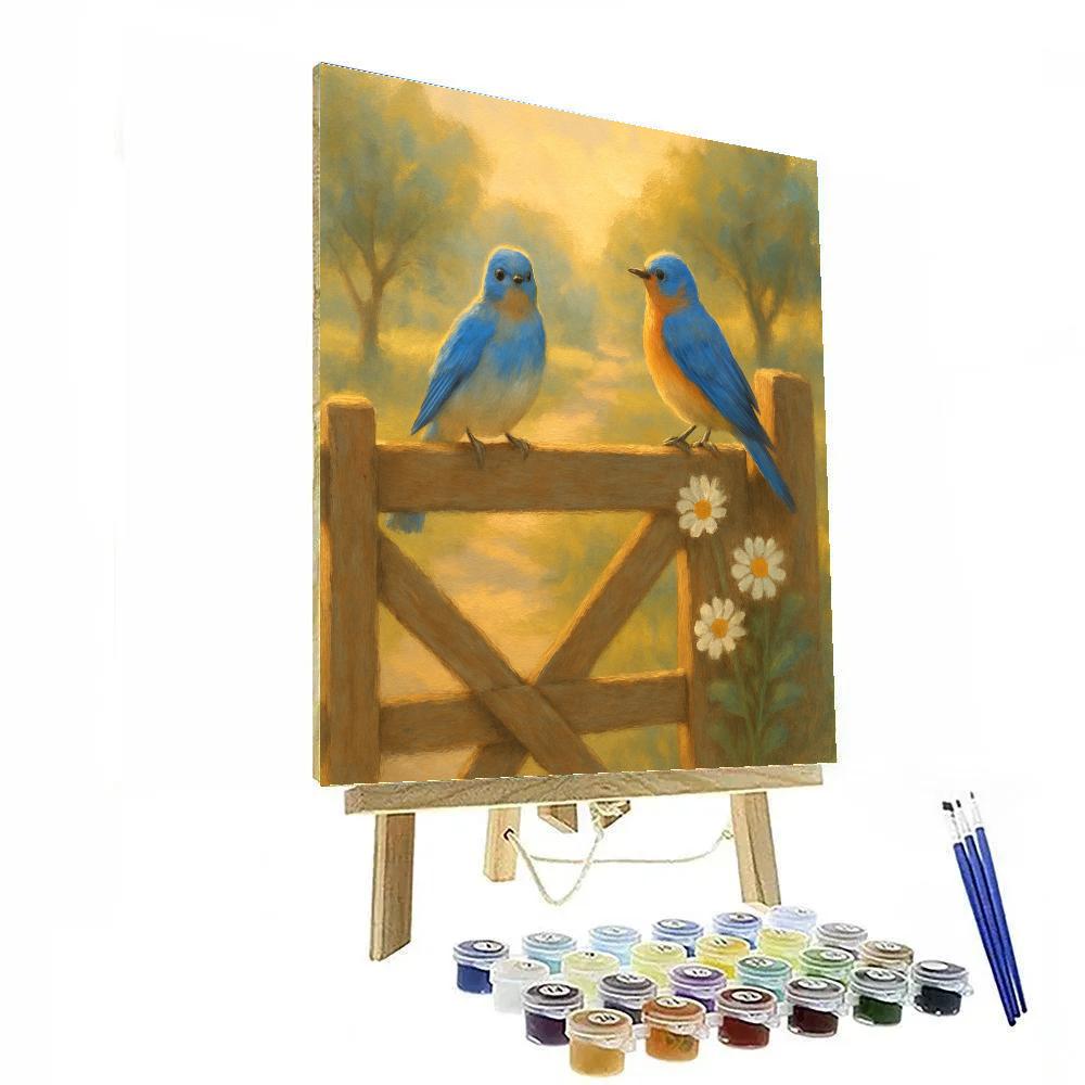 Bluebirds On The Sunwashed Orchard Gate Number painting