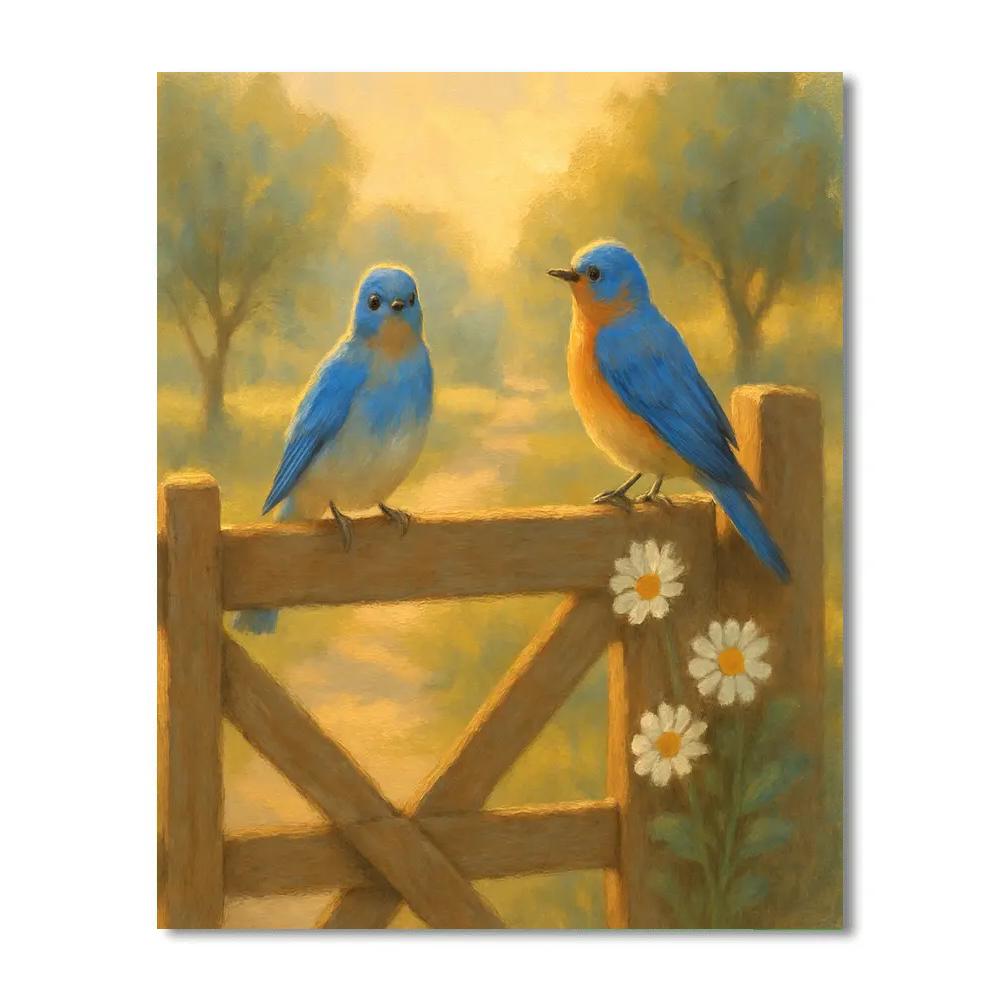 Bluebirds On The Sunwashed Orchard Gate Number painting