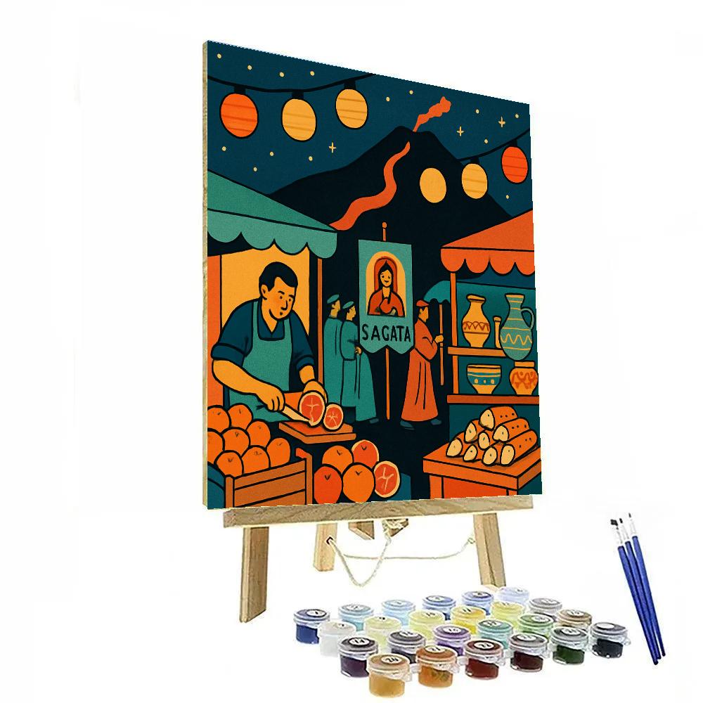 Italy Volcanic Night Market Mosaic Number painting
